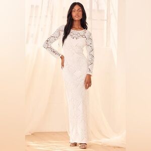 Lulu's White Lace Long Sleeve Maxi Dress